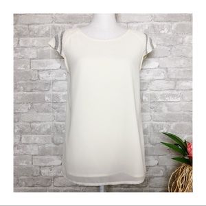 FRANCESCAS | Ivory Beaded Detail Cap Sleeve Blouse Small